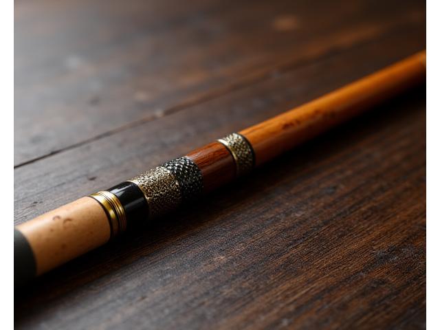 Caña de fly fishing con acabados de madera y latón, estilo clásico