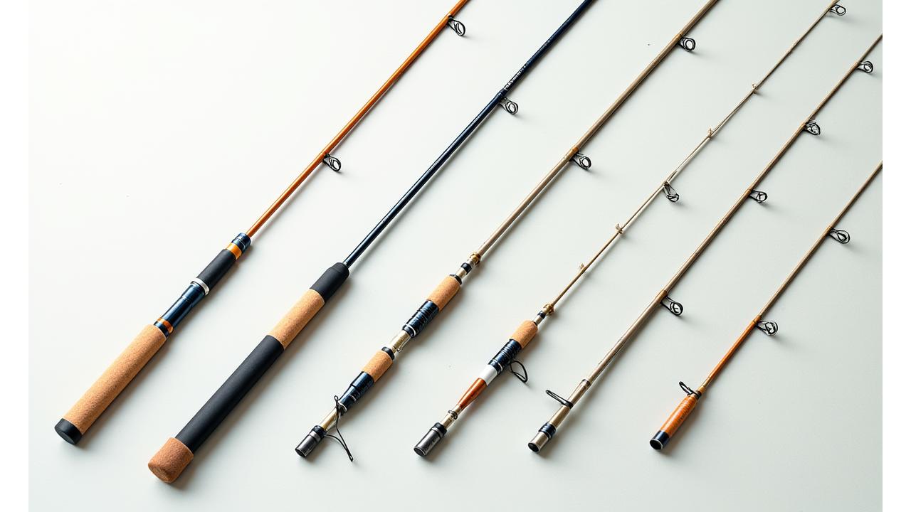 Colección de cañas de pesca especializadas en diferentes técnicas como surfcasting y fly fishing.