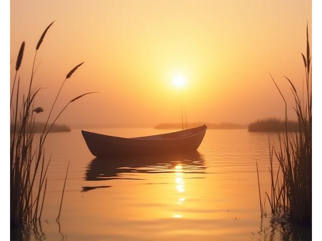 Barca de pesca tradicional en la Albufera de Valencia al atardecer