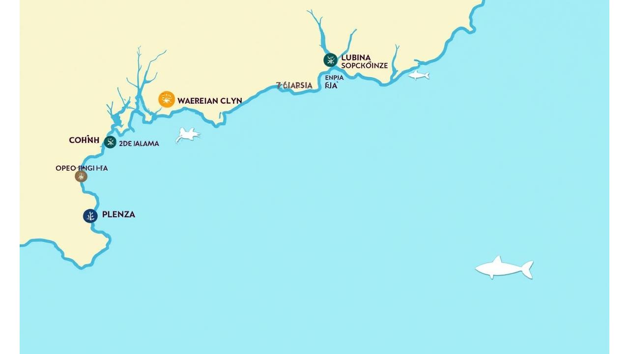Mapa interactivo de Valencia mostrando ubicaciones de pesca clave y especies disponibles