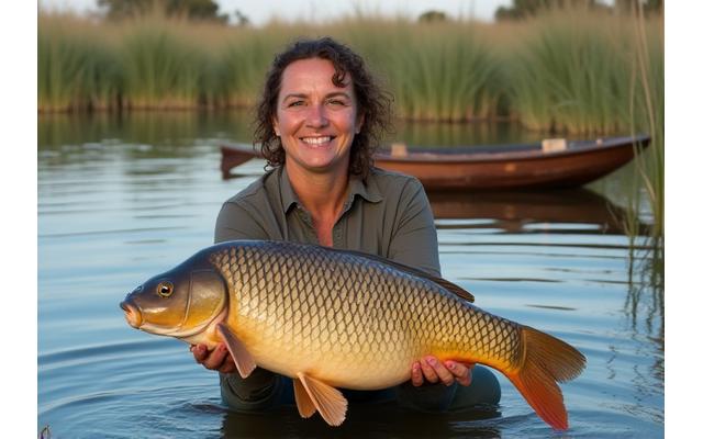 María Fernández con una carpa gigante