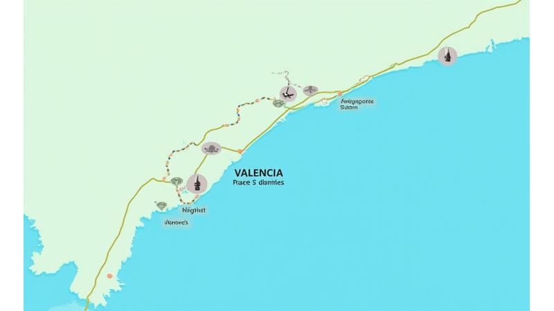 Mapa de la costa de Valencia con puntos de pesca destacados.