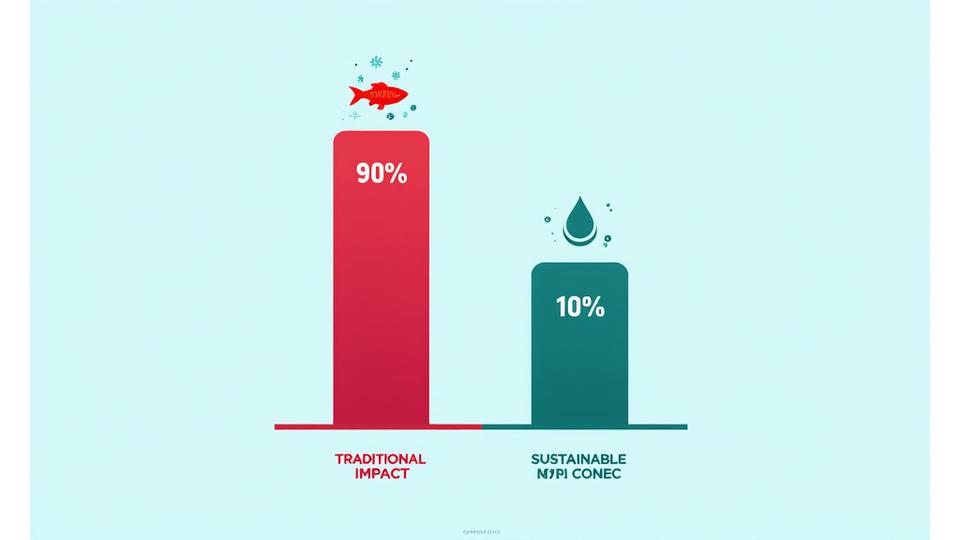 Infografía que muestra la reducción del 90% en el impacto ambiental de productos sostenibles de pesca