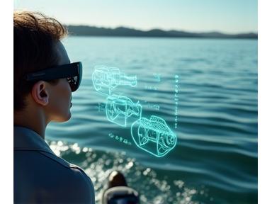 Persona usando gafas de realidad aumentada para identificar peces